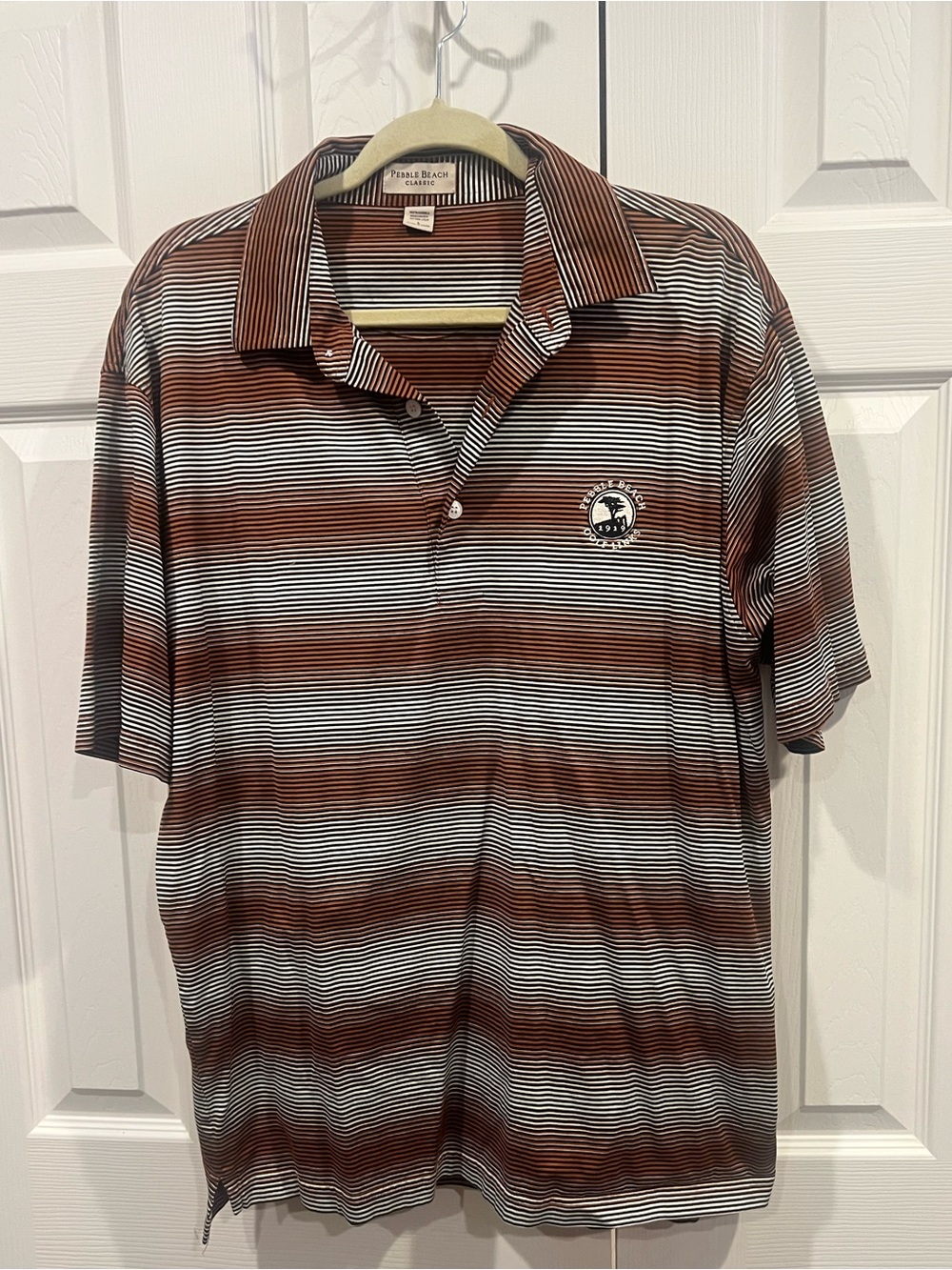 Pebble Beach Classic Men's Brown and White Striped Polo